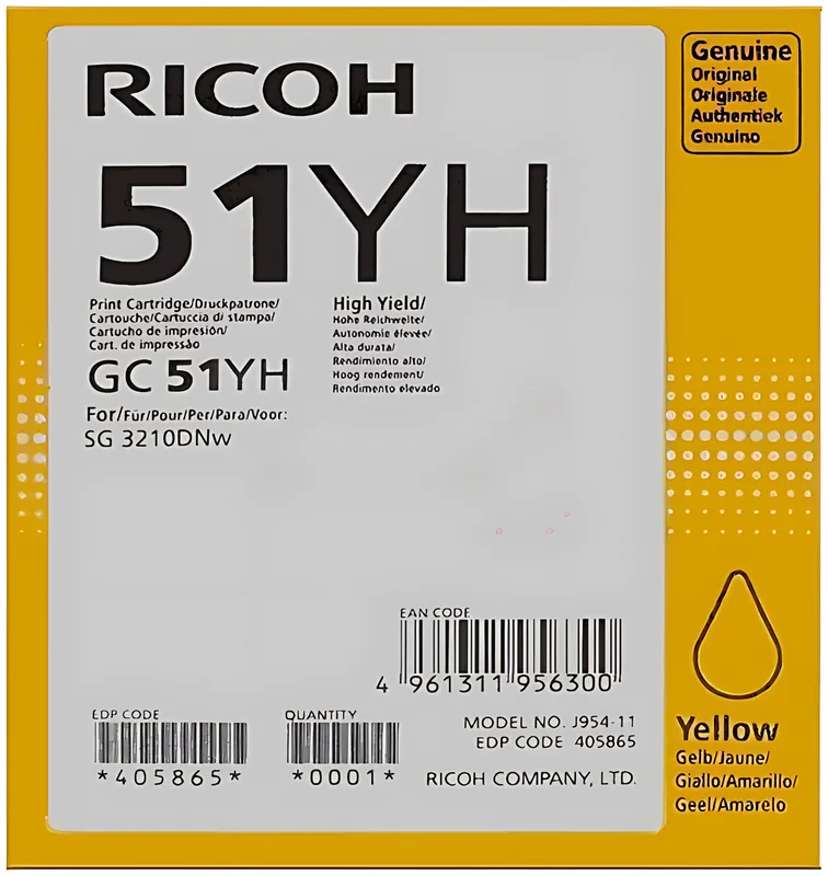 Ricoh 405865/GC-51YH Tintenpatrone gelb, 2.500 Seiten ISO/IEC 24711
