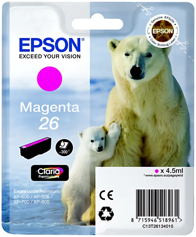 Epson C13T26134012/26 Tintenpatrone magenta, 300 Seiten ISO/IEC 19752 4,5ml