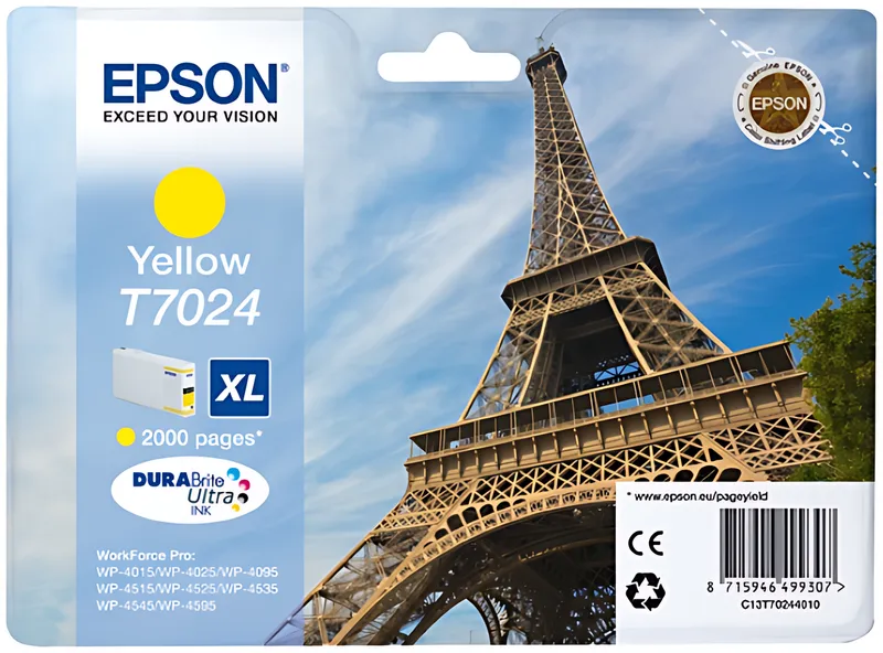 Epson C13T70244010/T7024 Tintenpatrone gelb XL, 2.000 Seiten ISO/IEC 24711 21.3ml