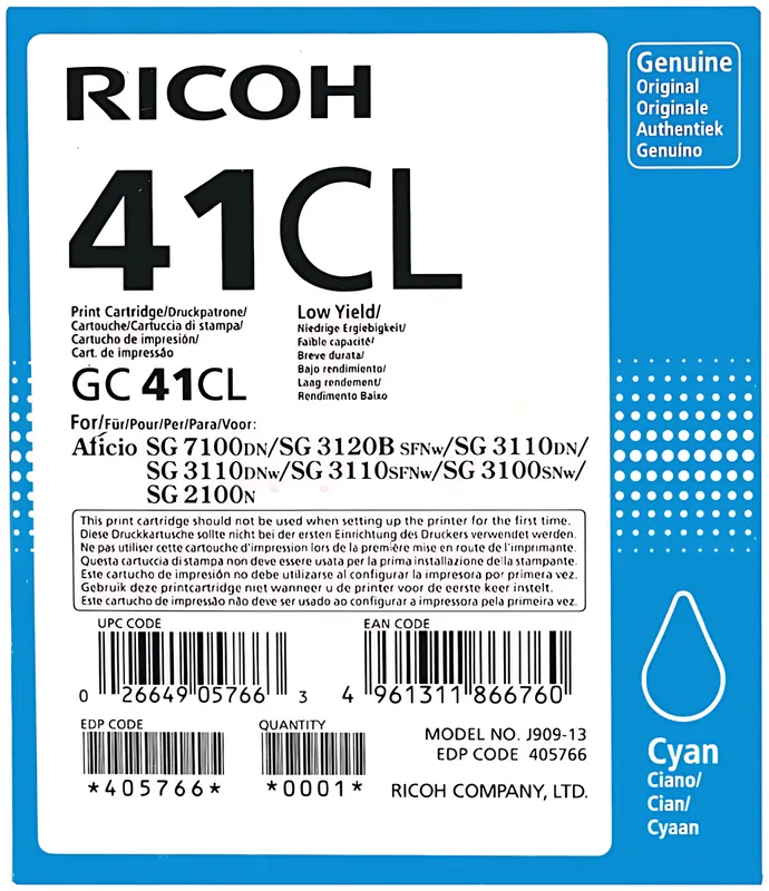 Ricoh 405766/GC-41CL Gelkartusche cyan, 600 Seiten ISO/IEC 24711