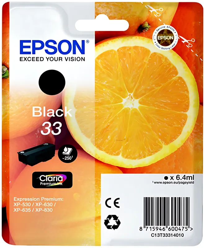 Epson C13T33314012/33 Tintenpatrone schwarz, 250 Seiten ISO/IEC 24711 6,4ml