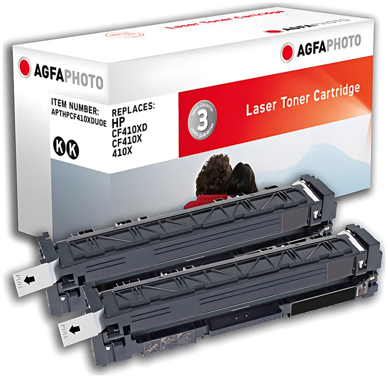 AgfaPhoto APTHPCF410XDUOE Tonerkartusche schwarz Doppelpack, 2x6.500 Seiten 155 Gramm VE=2 (ersetzt HP 410X/CF410X 410X/CF410XD)