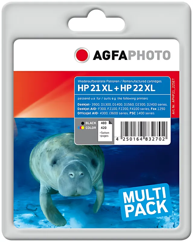 AgfaPhoto APHP21_22SET Druckkopfpatrone Multipack schwarz + color 15ml + 21ml VE=2 (ersetzt HP 21 21XL 22 22XL)