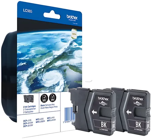 Brother LC-985BKBP2DR Tintenpatrone schwarz Doppelpack Blister Acustic Magnetic, 2x300 Seiten ISO/IEC 24711 9ml VE=2