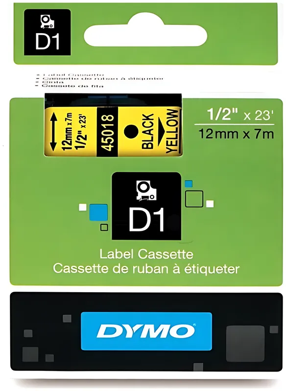 Dymo 45018/S0720580 DirectLabel-Etiketten schwarz auf gelb 12mm x 7m