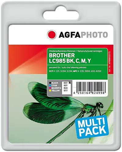 AgfaPhoto APB985SETD Tintenpatrone MultiPack Bk,C,M,Y 1x10ml + 3x6ml VE=4 (ersetzt Brother LC985VALBP)