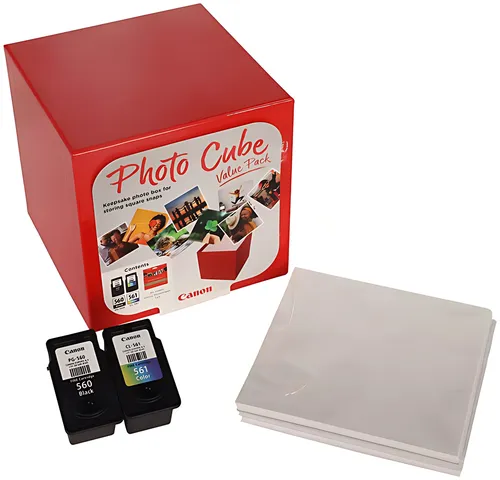 Canon 3713C011/PG-560+CL-561 Druckkopfpatrone Multipack schwarz + color Cube weiss rosa +PP201 40 Blatt 13x13cm 7,5ml + 8,3ml VE=2