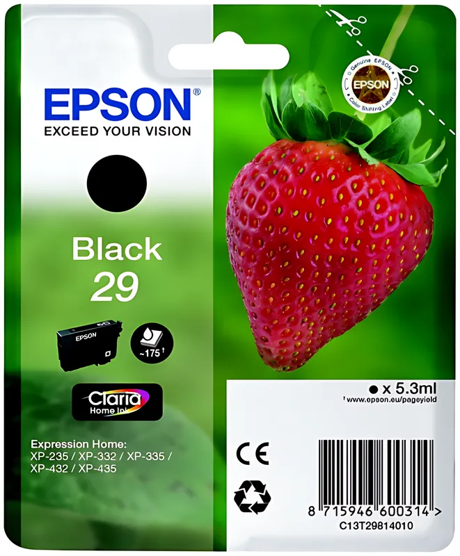 Epson C13T29814012/29 Tintenpatrone schwarz, 175 Seiten 5,3ml