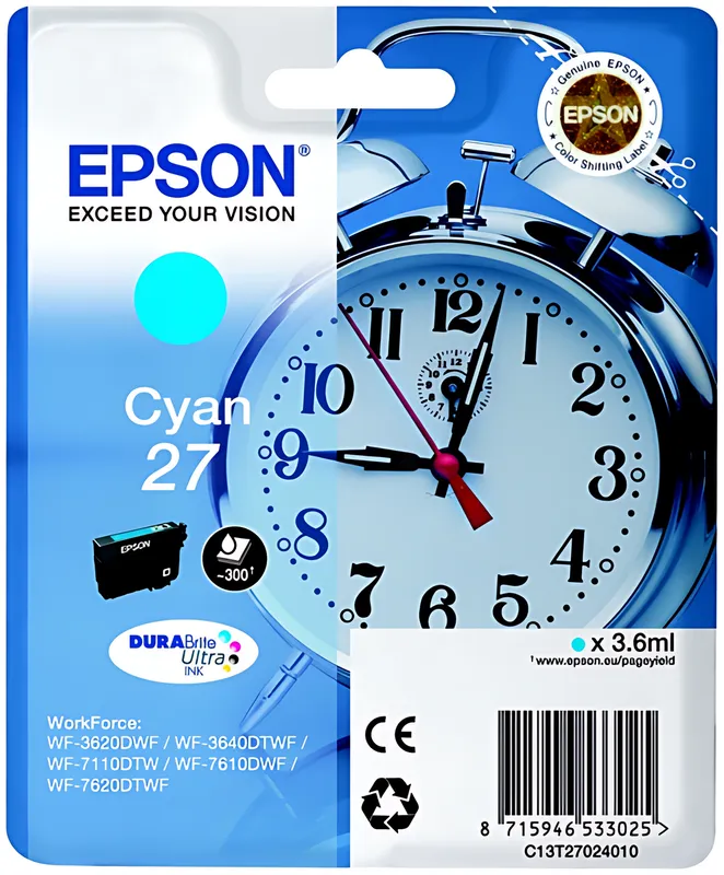 Epson C13T27024012/27 Tintenpatrone cyan, 300 Seiten 3,6ml