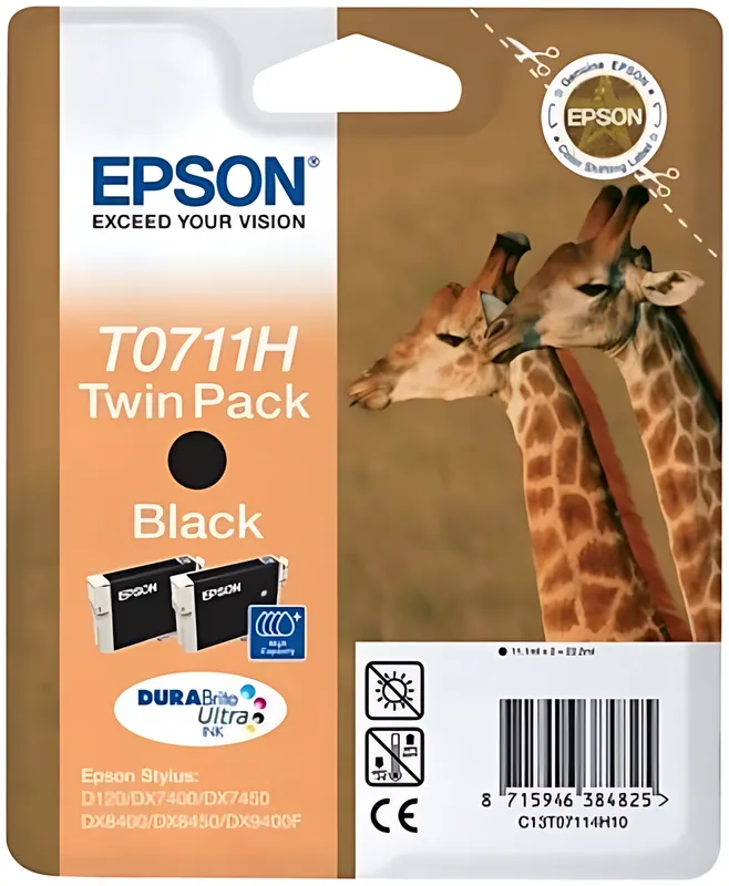 Epson C13T07114H10/T0711H Tintenpatrone schwarz High-Capacity Doppelpack, 2x370 Seiten ISO/IEC 24711 11.1ml VE=2