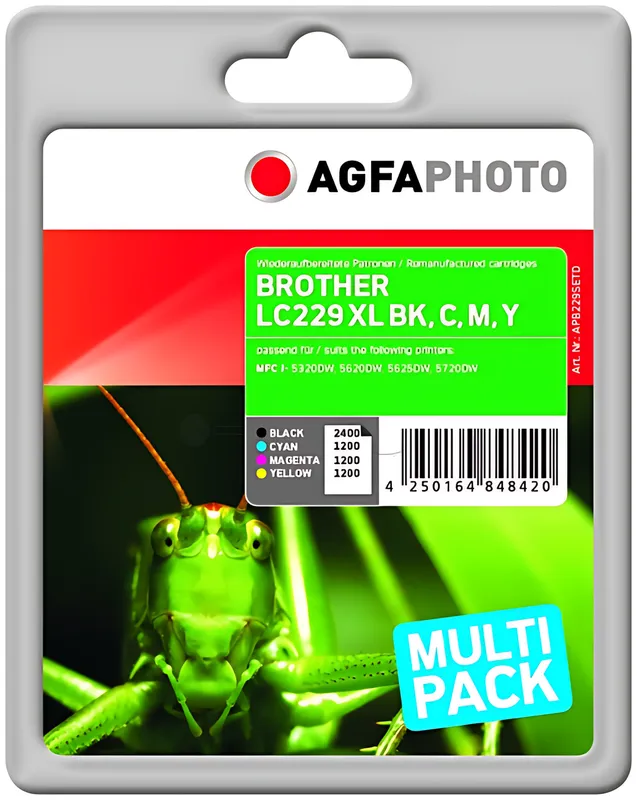 AgfaPhoto APB229SETD Tintenpatrone MultiPack C,M,Y 50ml + 3x11,8ml VE=4 (ersetzt Brother LC225XLC LC225XLM LC225XLY LC229XLVALBPDR)