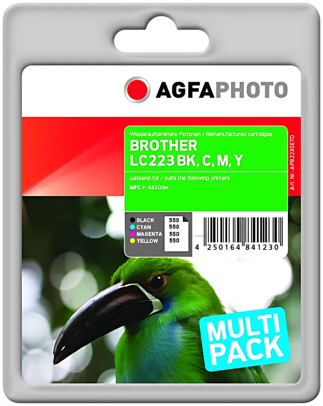 AgfaPhoto APB223SETD Tintenpatrone MultiPack Bk,C,M,Y, 4x550 Seiten 16ml + 3x10ml VE=4 (ersetzt Brother LC223VAL)