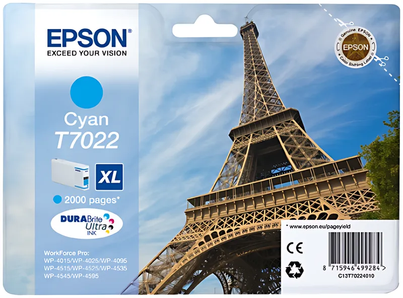 Epson C13T70224010/T7022 Tintenpatrone cyan XL, 2.000 Seiten ISO/IEC 24711 21.3ml