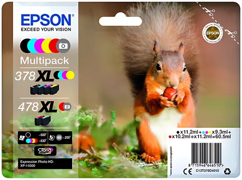 Epson C13T379D4010/378XL/478XL Tintenpatrone MultiPack High-Capacity Bk,C,M,Y,R,GY 11,2ml +3x9,3ml + 10,2ml + 11,2ml VE=6