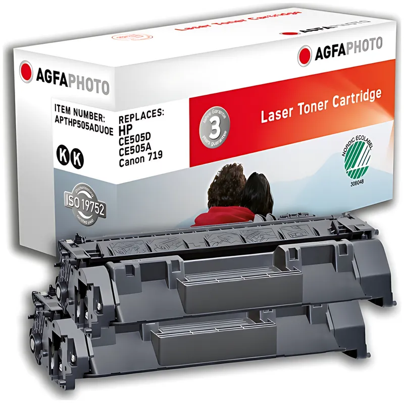 AgfaPhoto APTHP505ADUOE Tonerkartusche schwarz Doppelpack, 2x2.300 Seiten 150 Gramm VE=2 (ersetzt HP 05A/CE505AD)