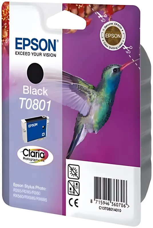 Epson C13T08014011/T0801 Tintenpatrone schwarz, 330 Seiten ISO/IEC 24711 7.4ml