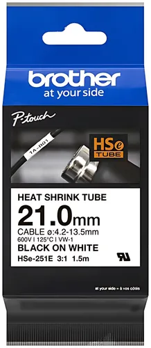 Brother HSE-251E Heissschrumpfschlauch schwarz auf weiss 21mm x 1,5m