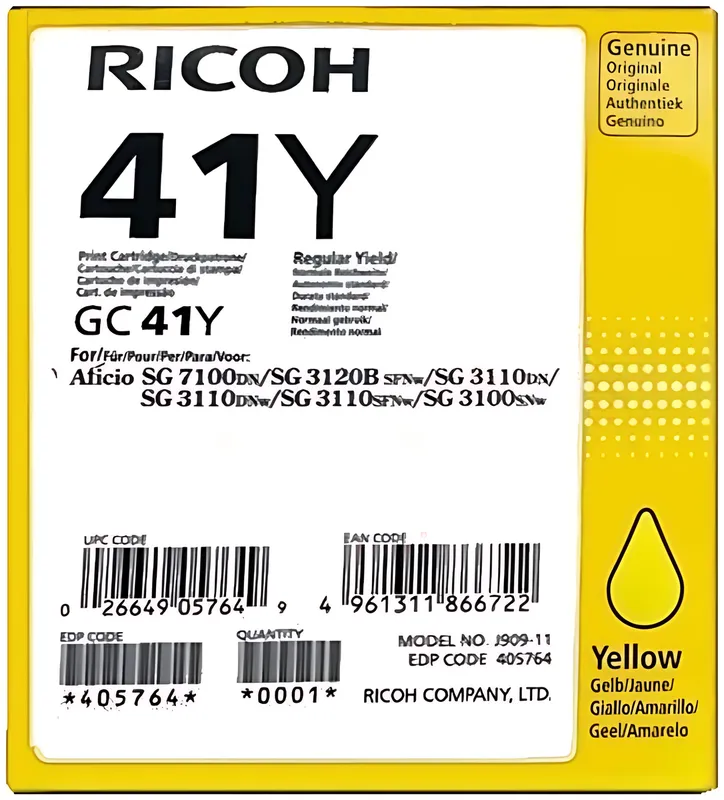 Ricoh 405764/GC-41Y Gelkartusche gelb, 2.200 Seiten ISO/IEC 24711