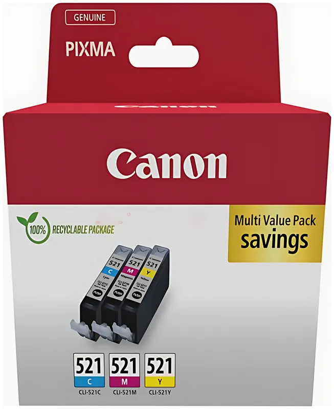 Canon 2934B015/CLI-521 Tintenpatrone MultiPack C,M,Y Blister, 3x446 Seiten ISO/IEC 24711 9ml VE=3