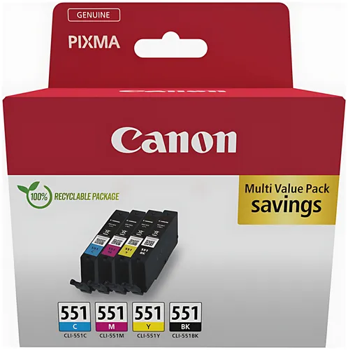 Canon 6509B015/CLI-551 Tintenpatrone MultiPack Bk,C,M,Y Blister 4x7ml VE=4