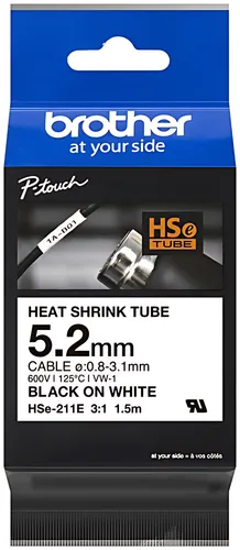 Brother HSE-211E Heissschrumpfschlauch schwarz auf weiss 5,2mm x 1,5m