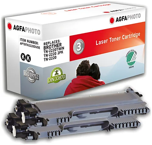 AgfaPhoto APTBTN2220DUOE Toner-Kit Doppelpack, 2x2.600 Seiten 85 Gramm VE=2 (ersetzt Brother TN2220)