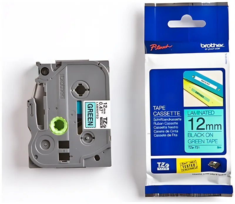 Brother TZE-731 DirectLabel schwarz auf grün Laminat 12mm x 8m