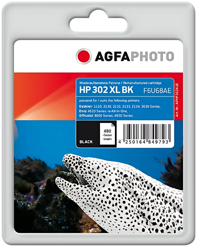 AgfaPhoto APHP302XLB Druckkopfpatrone schwarz High-Capacity, 480 Seiten 15ml (ersetzt HP 302XL)