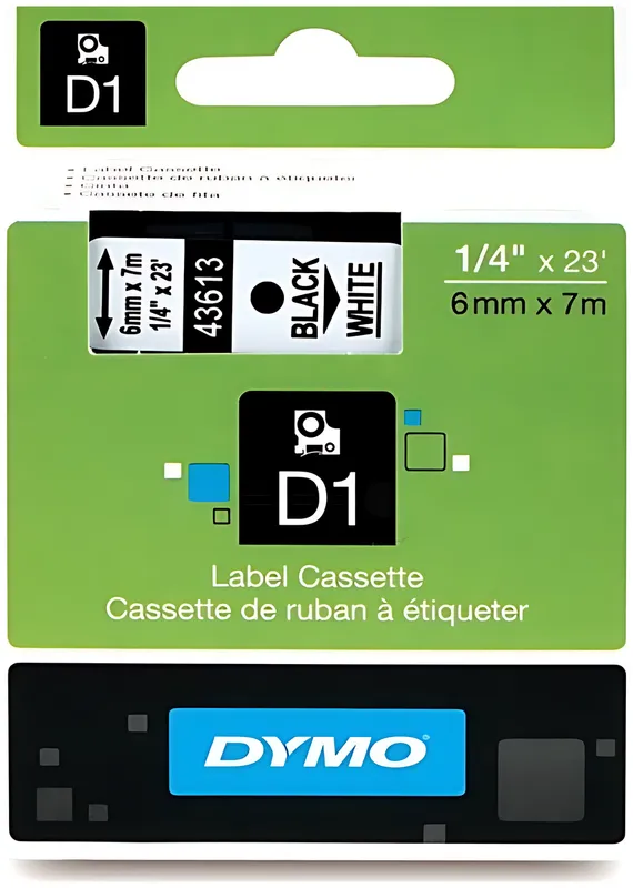 Dymo 43613/S0720780 DirectLabel-Etiketten schwarz auf weiss 6mm x 7m