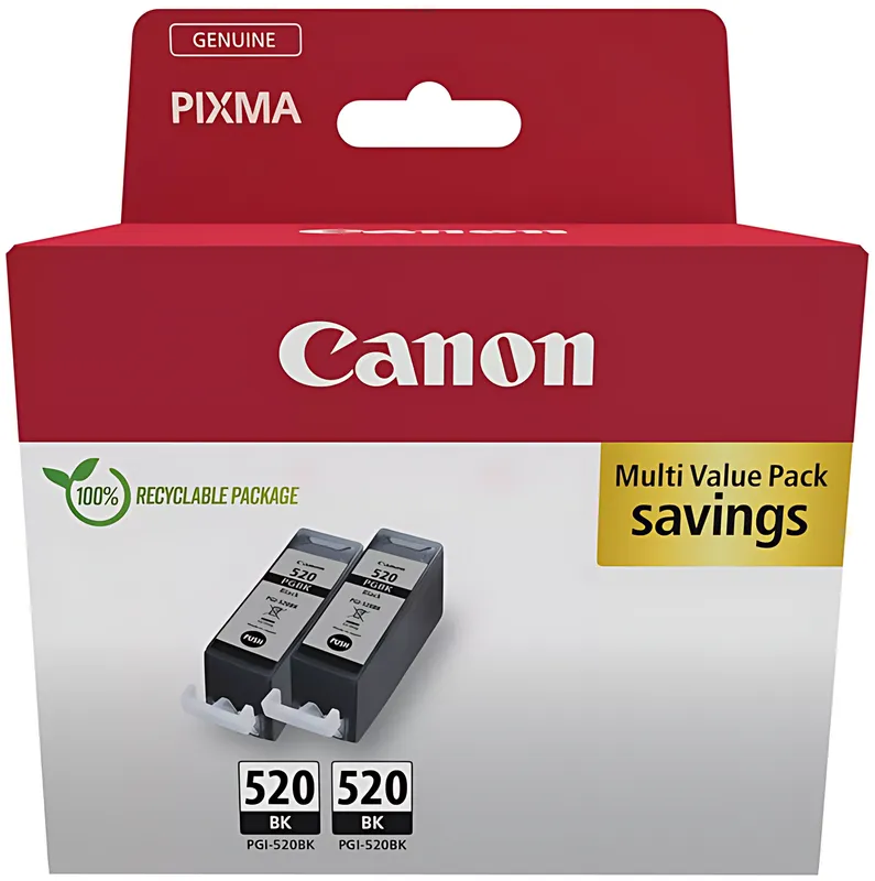 Canon 2932B019/PGI-520PGBK Tintenpatrone schwarz pigmentiert Doppelpack Cardboard, 2x160 Seiten ISO/IEC 24711 19ml VE=2
