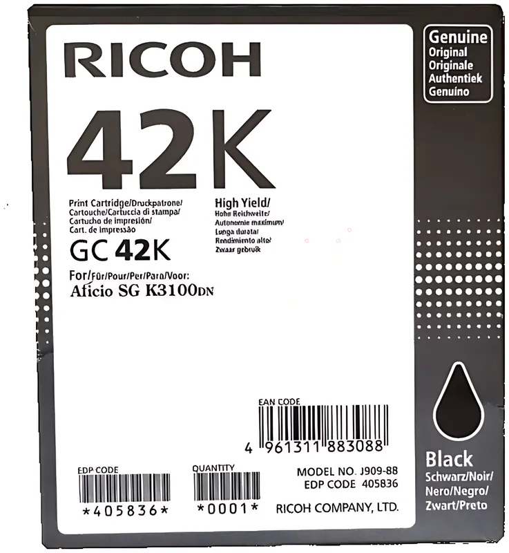 Ricoh 405836/GC-42K Gelkartusche schwarz, 10.000 Seiten ISO/IEC 19752