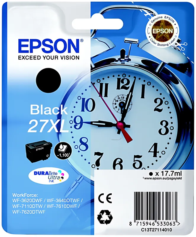 Epson C13T27114012/27XL Tintenpatrone schwarz High-Capacity, 1.100 Seiten 17,7ml
