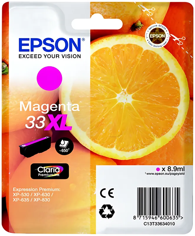 Epson C13T33634012/33XL Tintenpatrone magenta High-Capacity, 650 Seiten ISO/IEC 19752 8,9ml