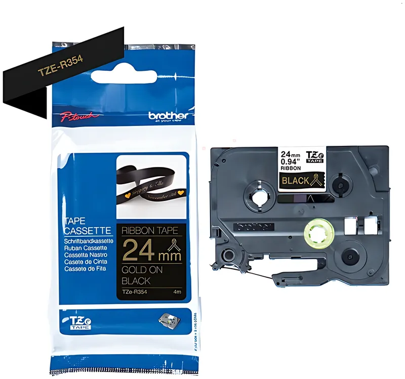 Brother TZE-R354 DirectLabel gold auf schwarz textil 24mm x 4m