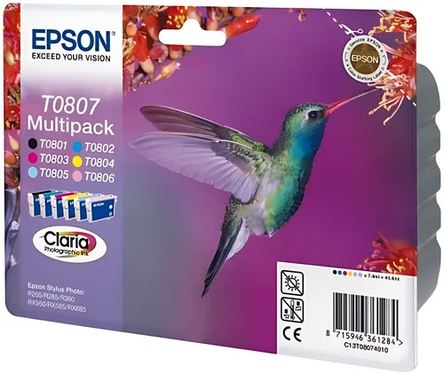 Epson C13T08074011/T0807 Tintenpatrone MultiPack Bk,C,M,Y,LC,LM, 6x220 Seiten 6x7,4ml VE=6