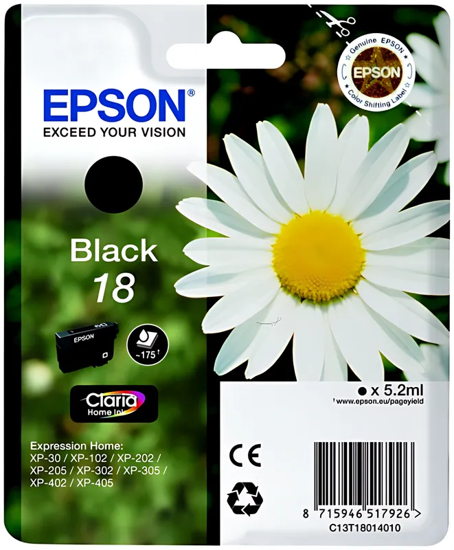 Epson C13T18014012/18 Tintenpatrone schwarz, 175 Seiten 5ml