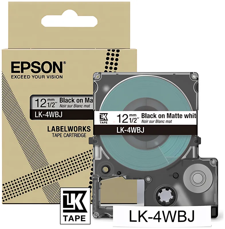 Epson C53S672062/LK-4WBJ DirectLabel-Etiketten schwarz auf weiss matt 12mm x 8m