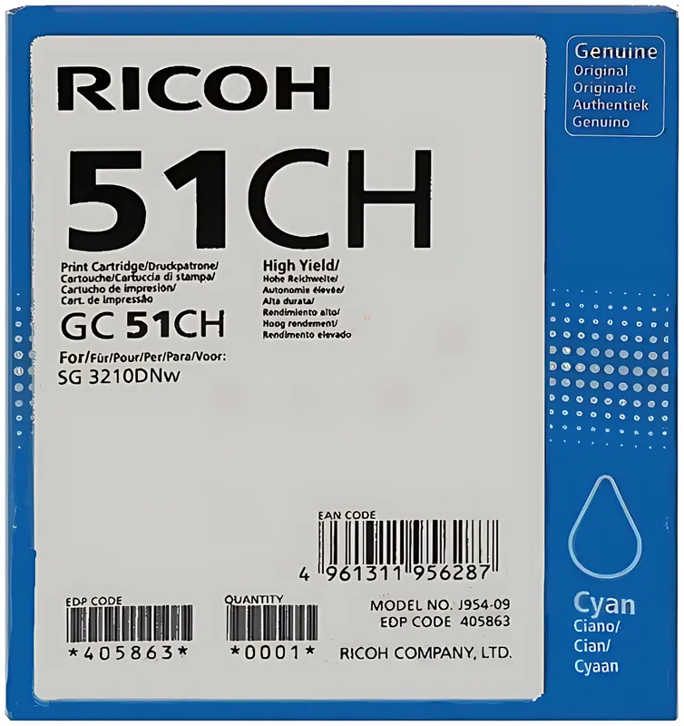 Ricoh 405863/GC-51CH Tintenpatrone cyan, 2.500 Seiten ISO/IEC 24711