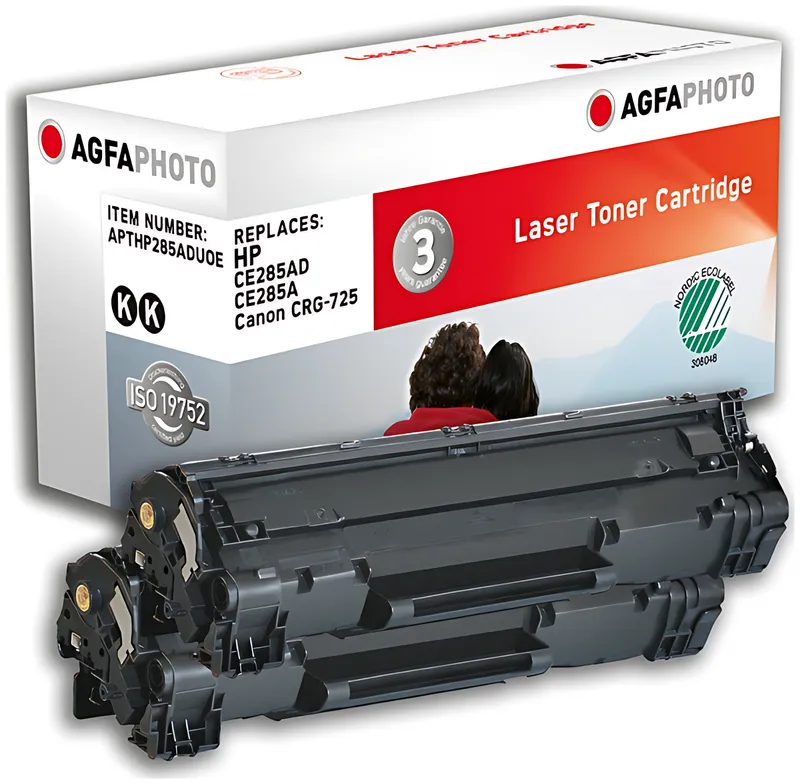 AgfaPhoto APTHP285ADUOE Tonerkartusche schwarz Doppelpack, 2x1.600 Seiten 90 Gramm VE=2 (ersetzt HP 85A/CE285AD)