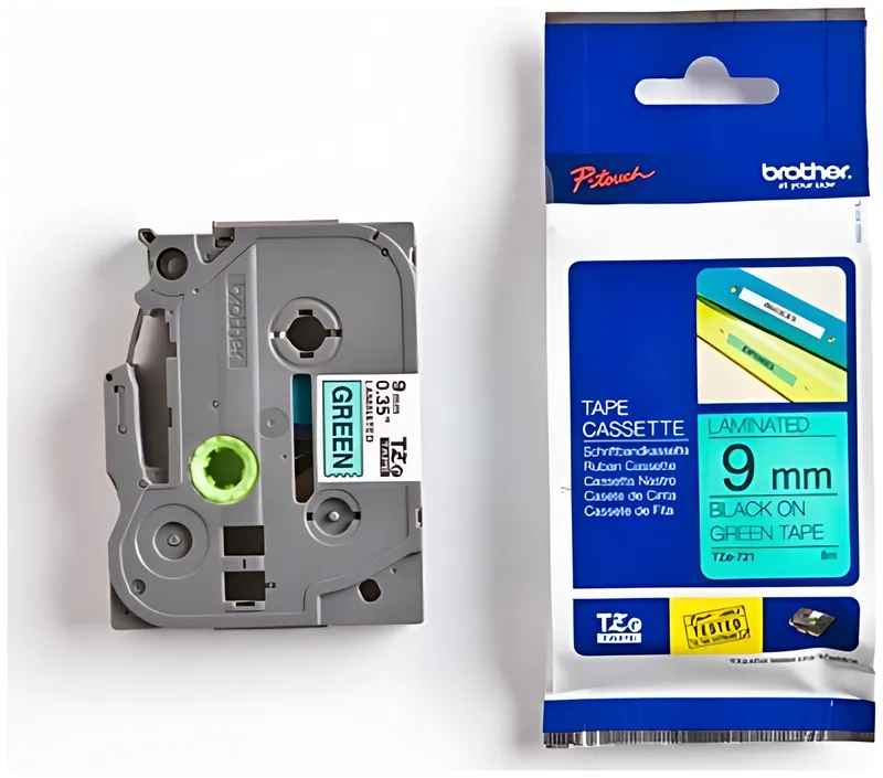 Brother TZE-721 DirectLabel schwarz auf grün Laminat 9mm x 8m