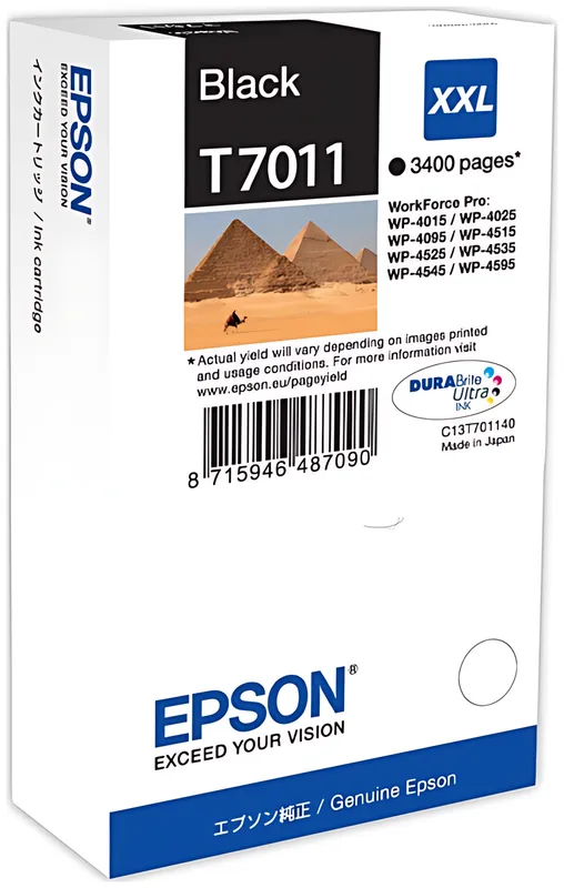 Epson C13T70114010/T7011 Tintenpatrone schwarz XXL, 3.400 Seiten ISO/IEC 24711 63.2ml