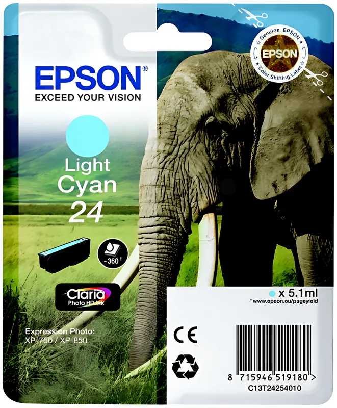 Epson C13T24254012/24 Tintenpatrone cyan hell, 360 Seiten 5,1ml