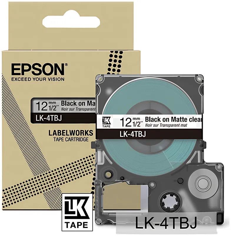 Epson C53S672065/LK-4TBJ DirectLabel-Etiketten schwarz auf Transparent 12mm x 8m