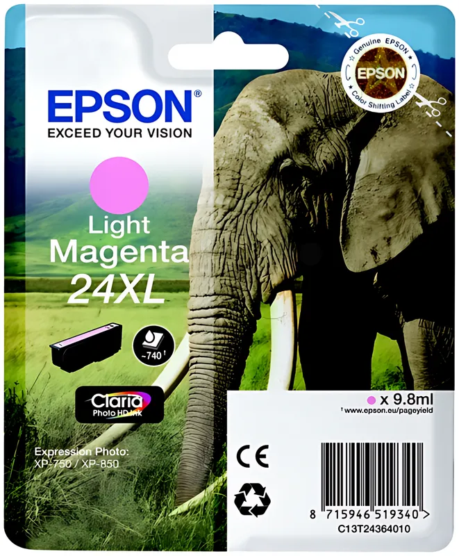 Epson C13T24364012/24XL Tintenpatrone magenta hell High-Capacity, 500 Seiten 9,8ml