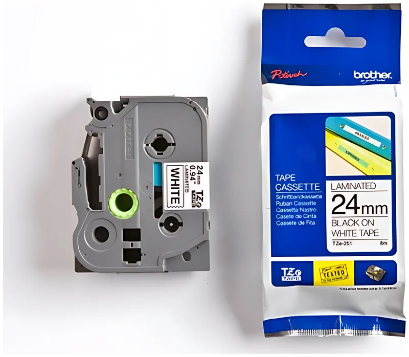 Brother TZE-251 DirectLabel schwarz auf weiss Laminat 24mm x 8m