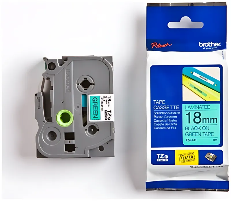 Brother TZE-741 DirectLabel schwarz auf grün Laminat 18mm x 8m