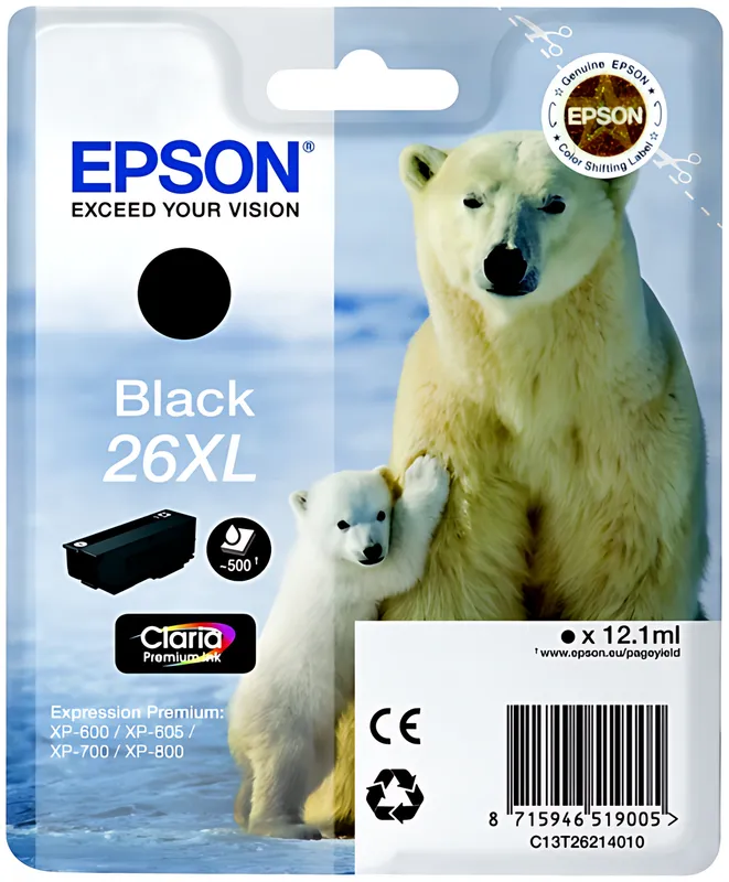 Epson C13T26214012/26XL Tintenpatrone schwarz High-Capacity XL, 500 Seiten 12,2ml