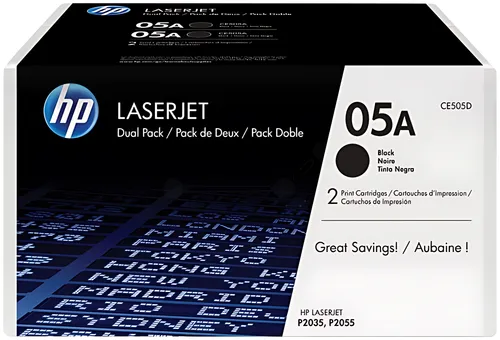 HP CE505D/05A Tonerkartusche schwarz Doppelpack, 2x2.300 Seiten ISO/IEC 19752 VE=2