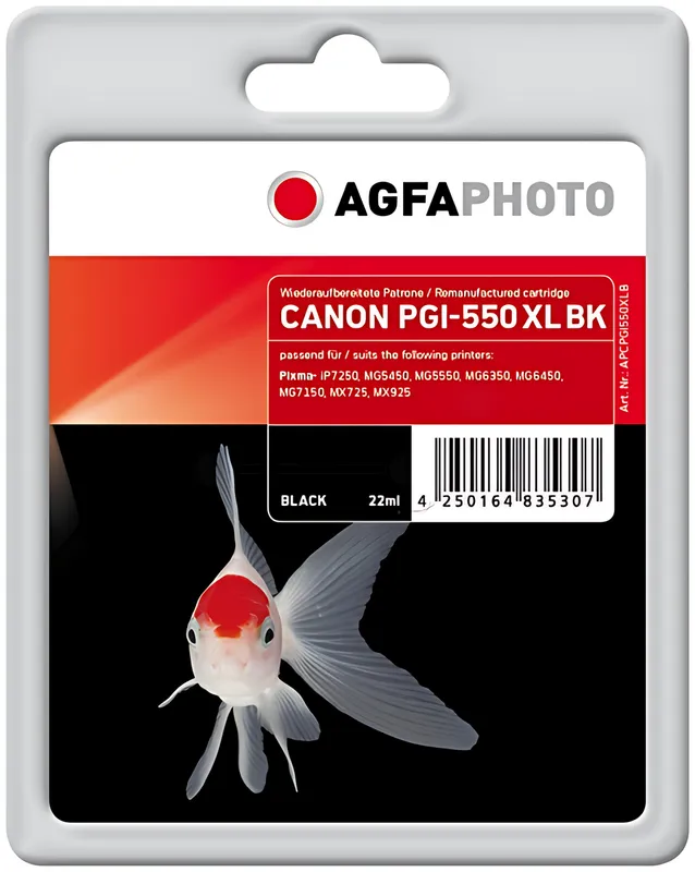 AgfaPhoto APCPGI550XLB Tintenpatrone schwarz pigmentiert, 730 Seiten 22ml (ersetzt Canon PGI-550PGBKXL)