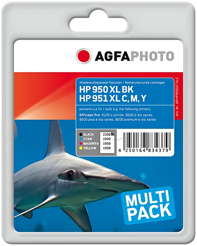 AgfaPhoto APHP950SETXLC Tintenpatrone MultiPack Bk,C,M,Y 76 + 3x25ml VE=4 (ersetzt HP 950XL 951XL)